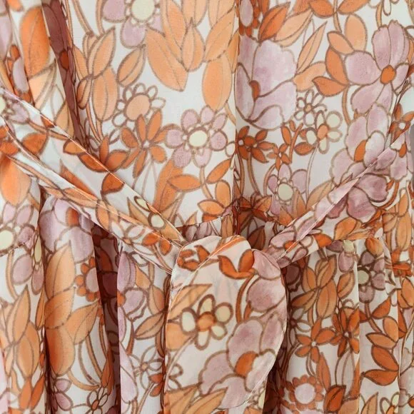 Ryegrass Floral Long-Sleeve Ruffled Dress Lightweight Flowy Cottagecore Coquette - Picture 8 of 13